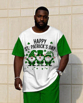Men's Plus Size St. Patrick's Day Printed Short Sleeve T-Shirt Trousers Suit